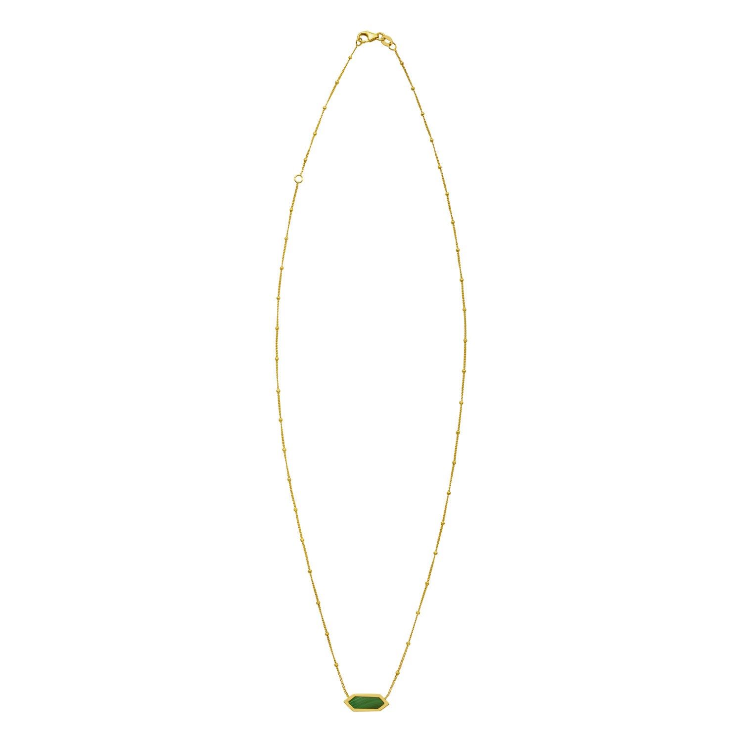 14K Yellow Gold Hexagon Malachite Pendant Necklace