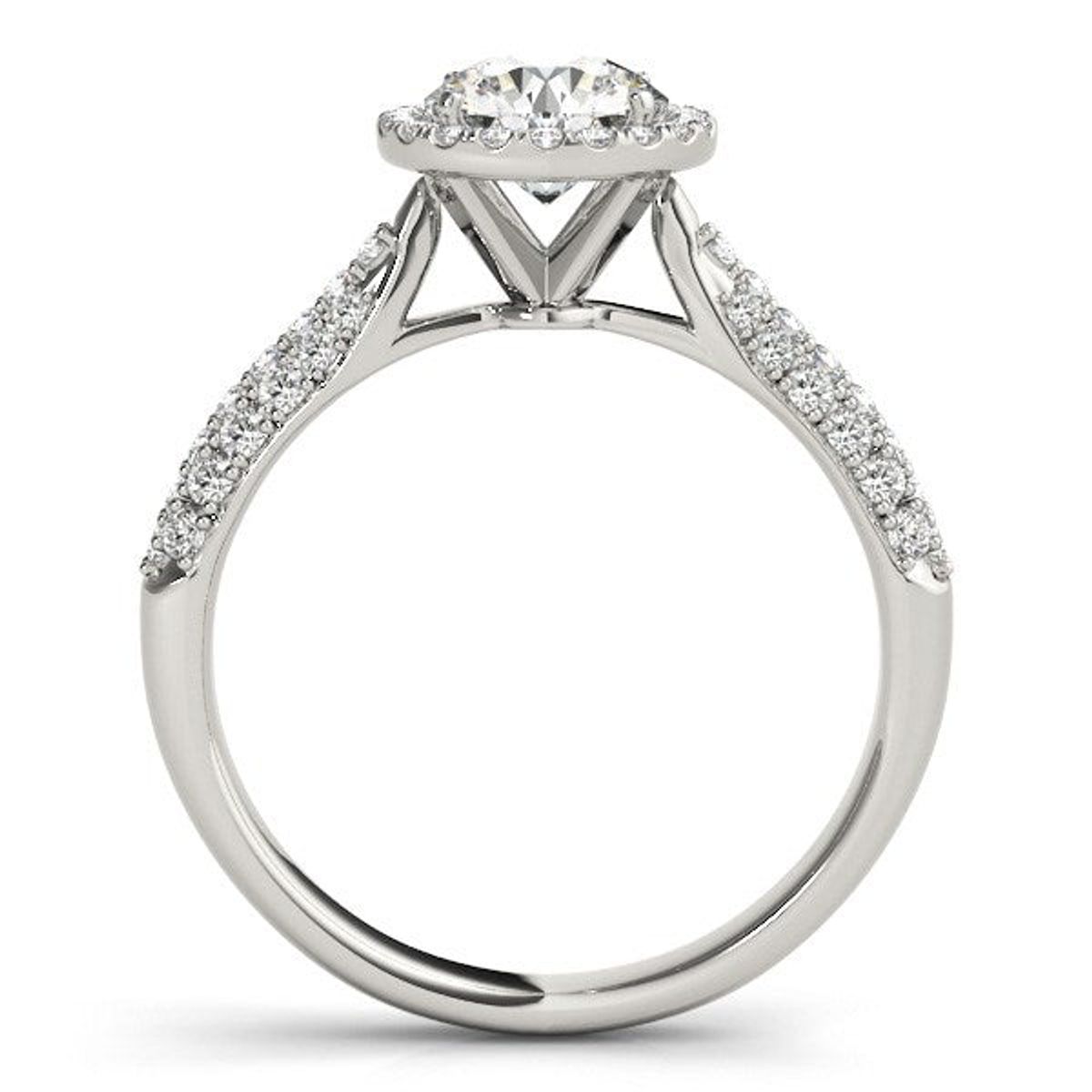 14k White Gold Halo Diamond Engagement Ring with Pave Band (1 1/3 cttw) thumbnail 4