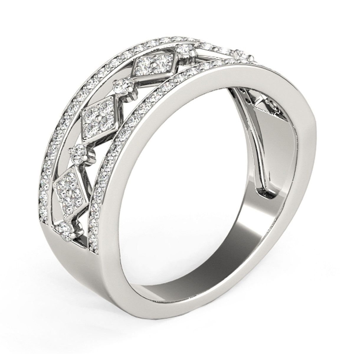 Diamond Studded Square Motif Ring in 14k White Gold (1/2 cttw) thumbnail 4