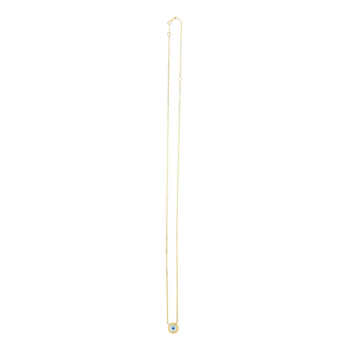 14k Yellow Gold Pearl Evil Eye Necklace thumbnail 3