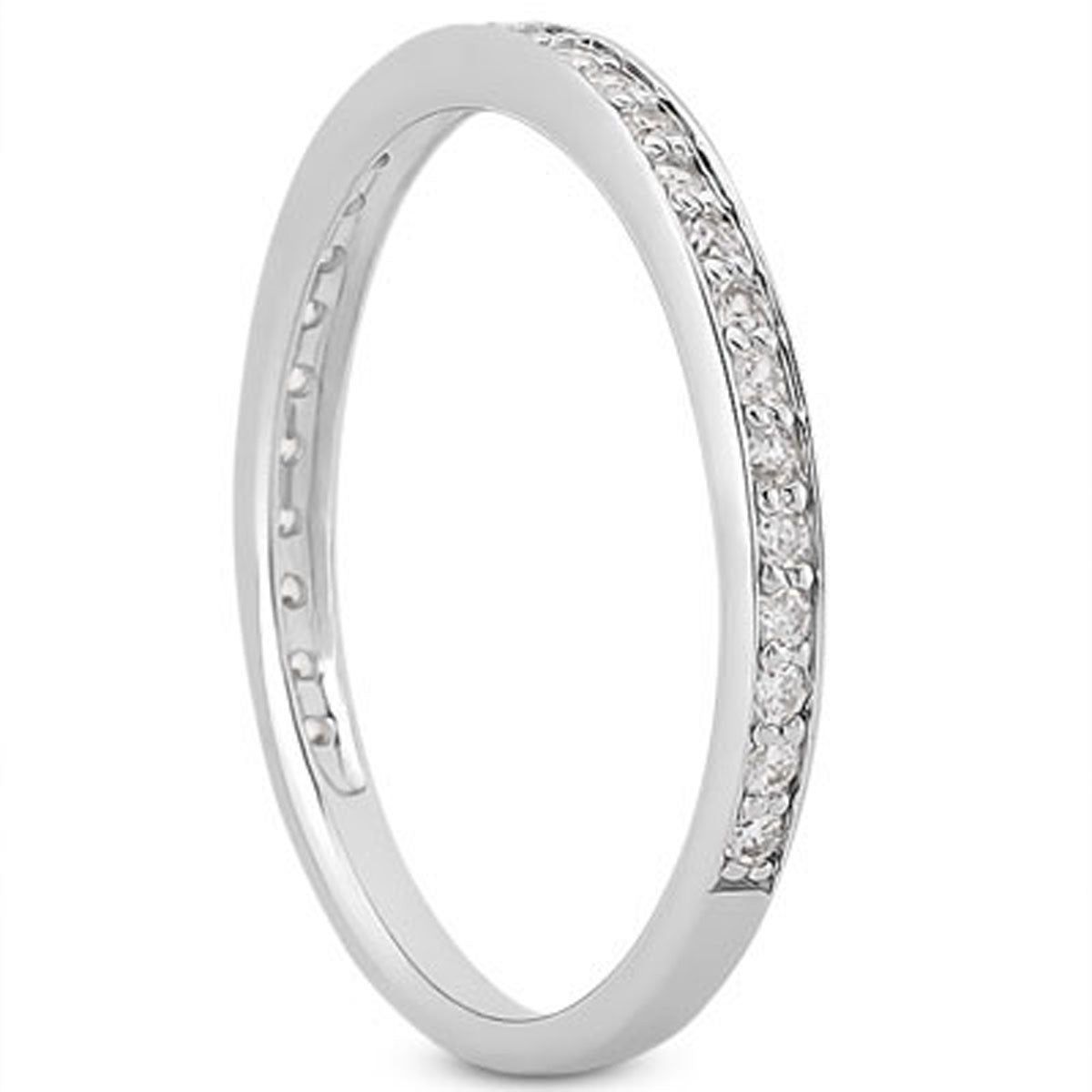 14k White Gold Micro-pave Diamond Wedding Ring Band Set 3/4 Around thumbnail 2