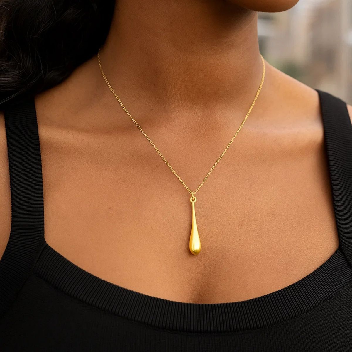 14k Yellow Gold Teardrop Shape Long Pendant thumbnail 2
