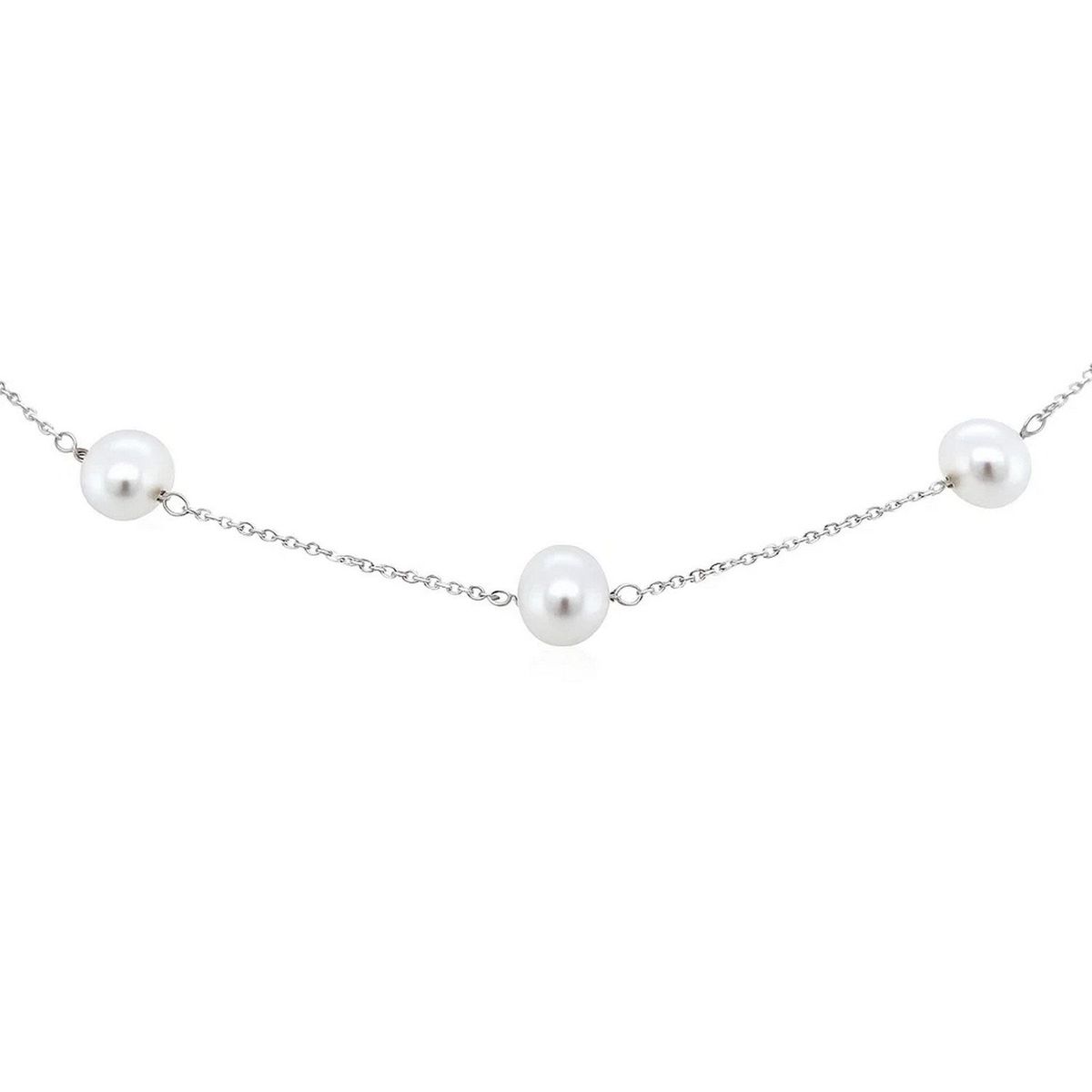 14k White Gold Necklace with White Pearls thumbnail 4