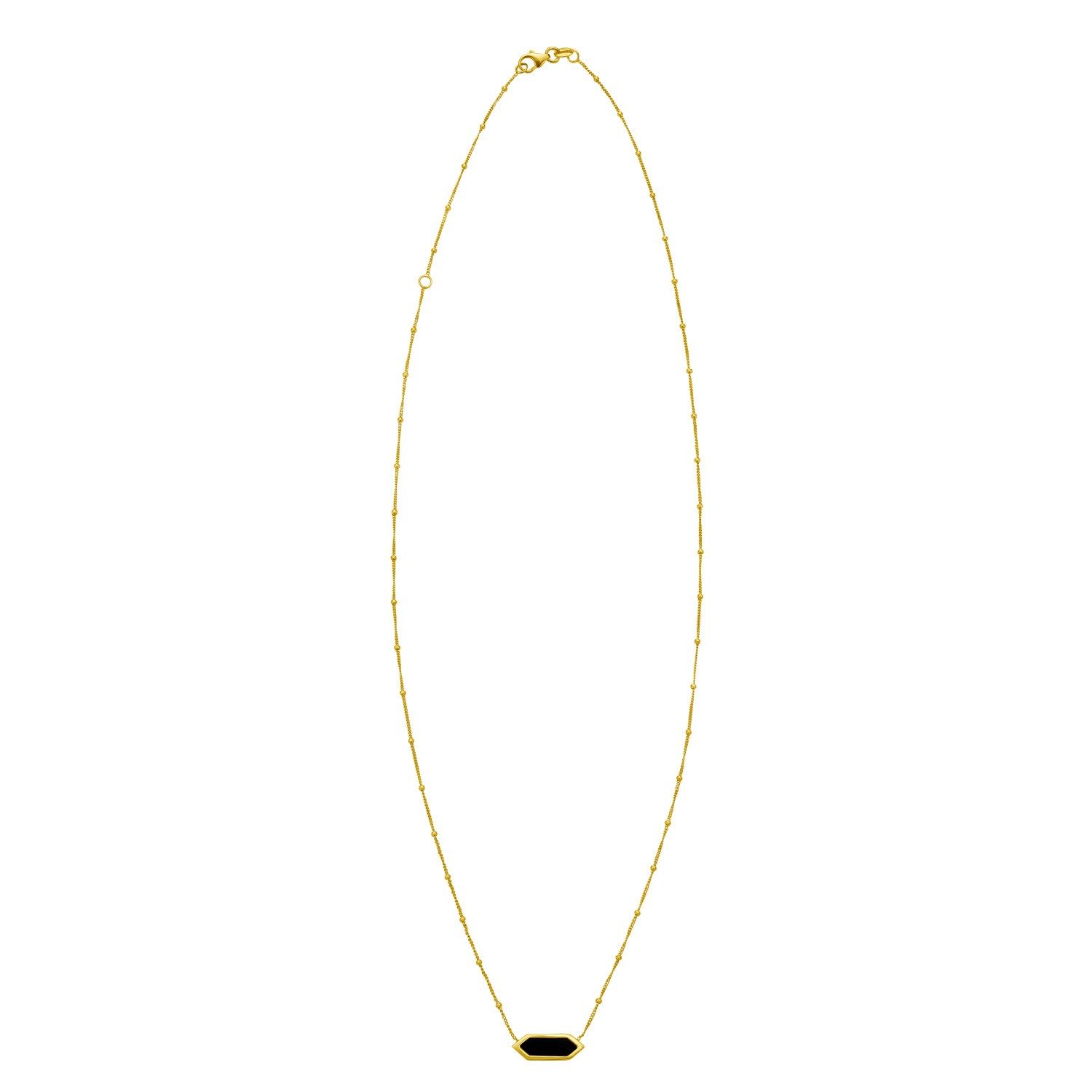 14K Yellow Gold Hexagon Onyx Pendant Necklace