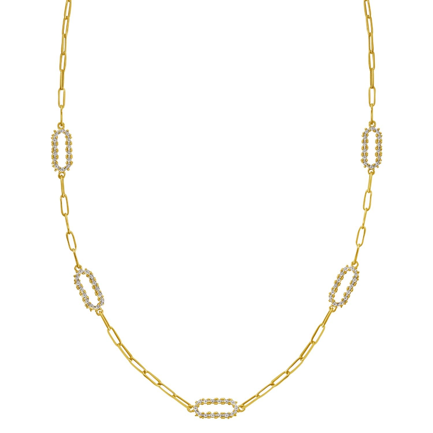 14K Yellow Gold Diamon Oro Paperclip Necklace
