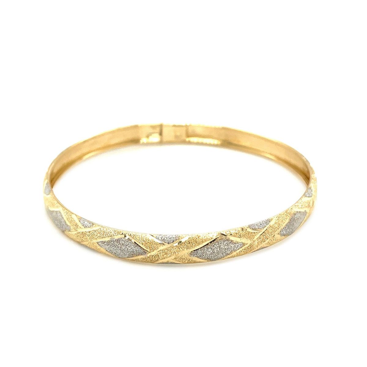 10k Two-Tone Gold Geometric Diamond Motif Bangle (6.00 mm) thumbnail 2