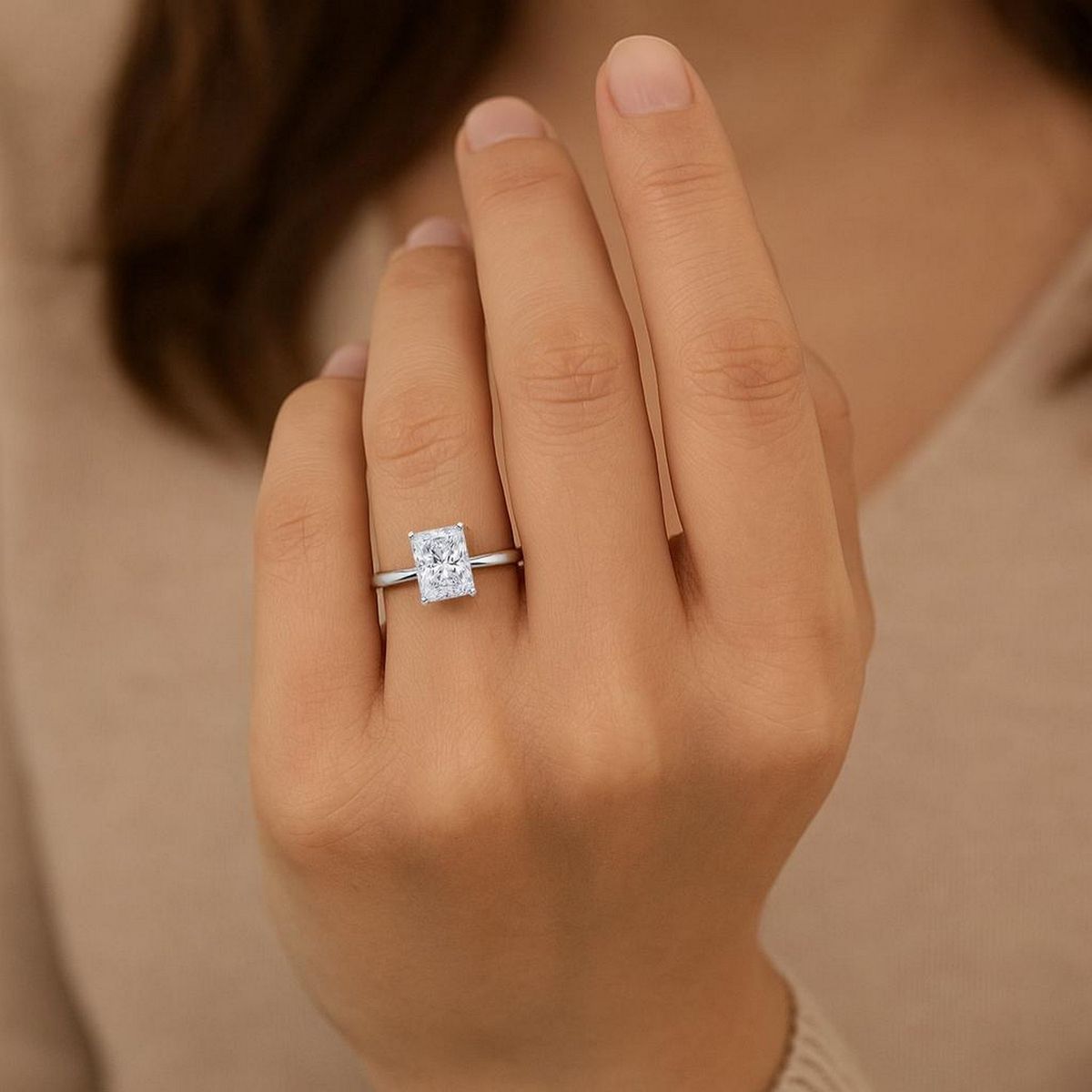 2 Carat Radiant Lab Grown IGI G/VS1 Diamond Solitaire Ring in 10K White Gold thumbnail 6