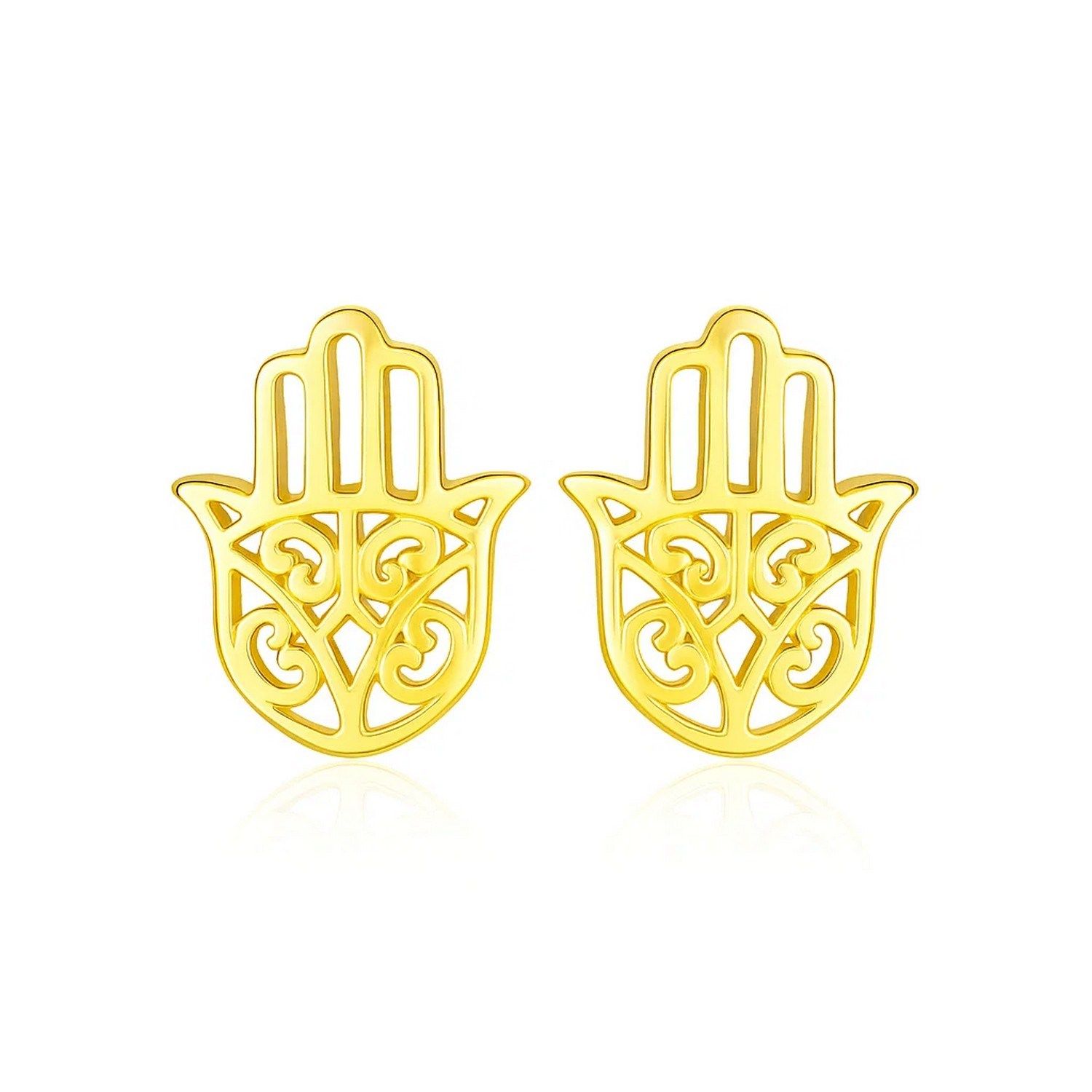 14k Yellow Gold Polished Hand of Hamsa Post Earrings