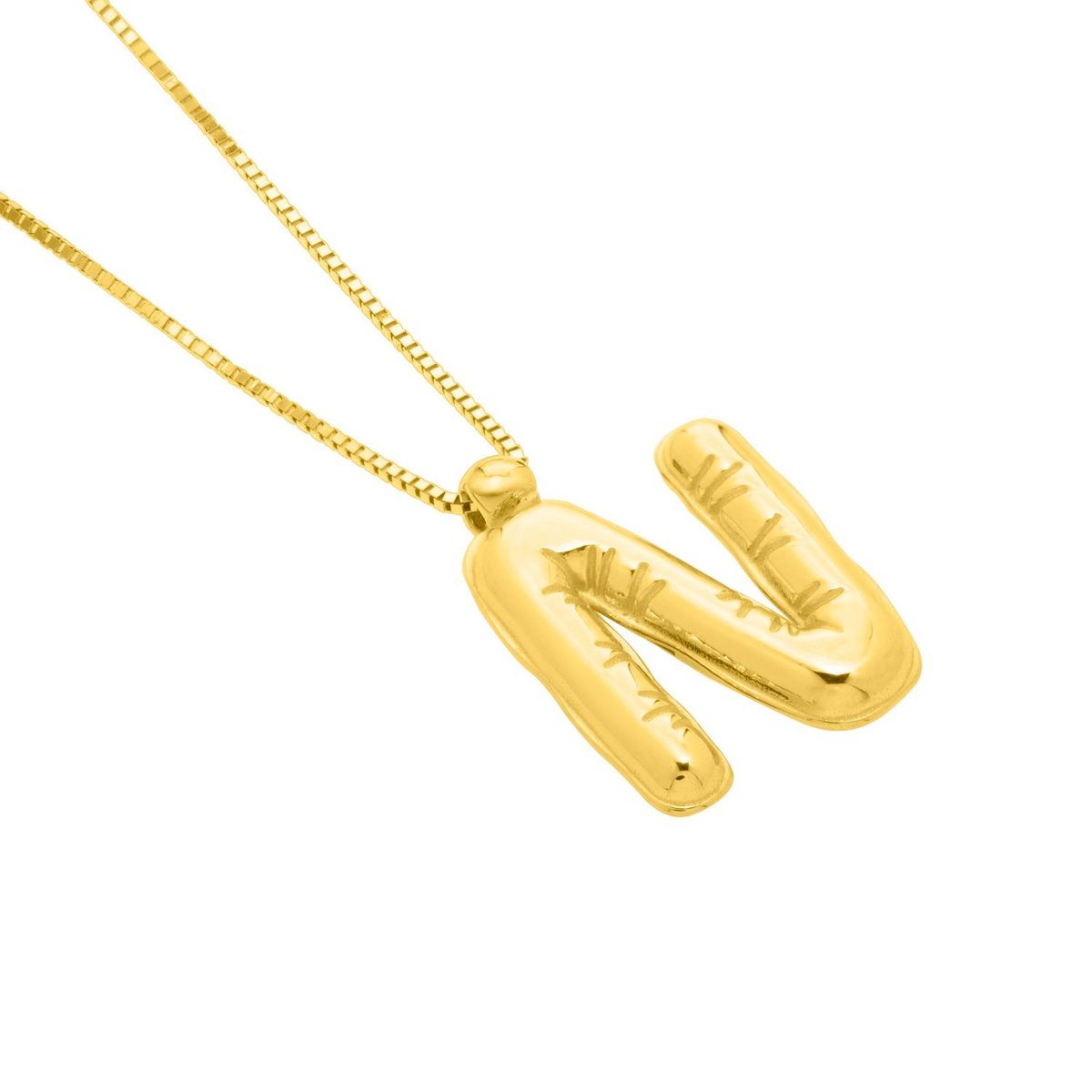 14K Yellow Gold Helium Initial N Pendant thumbnail 3