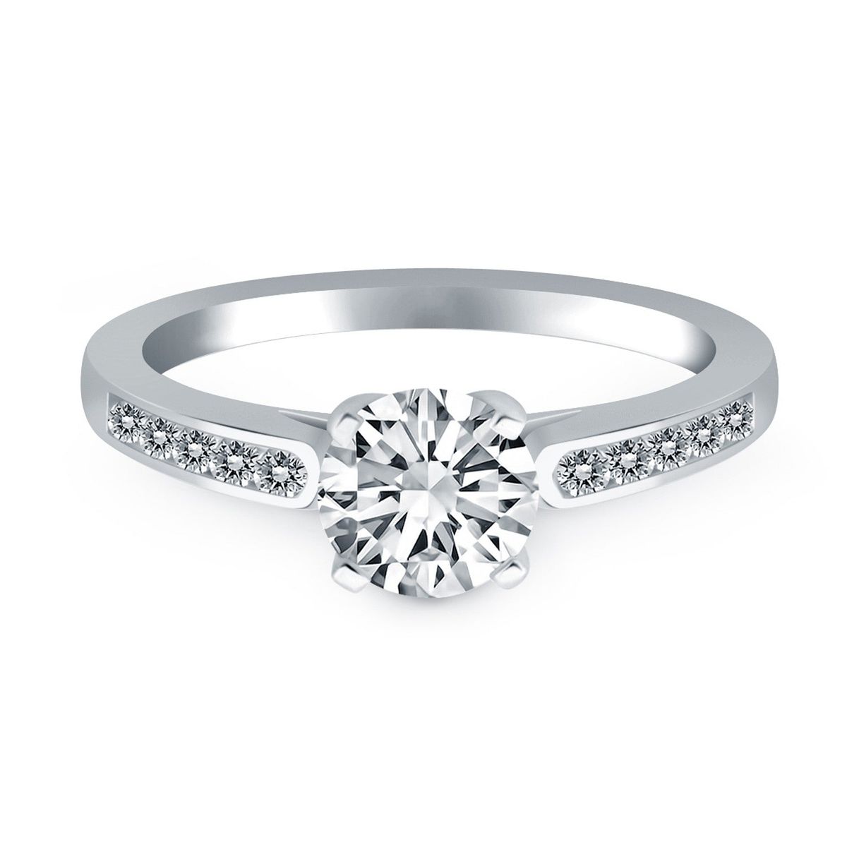 14k White Gold Diamond Channel Cathedral Engagement Ring thumbnail 2