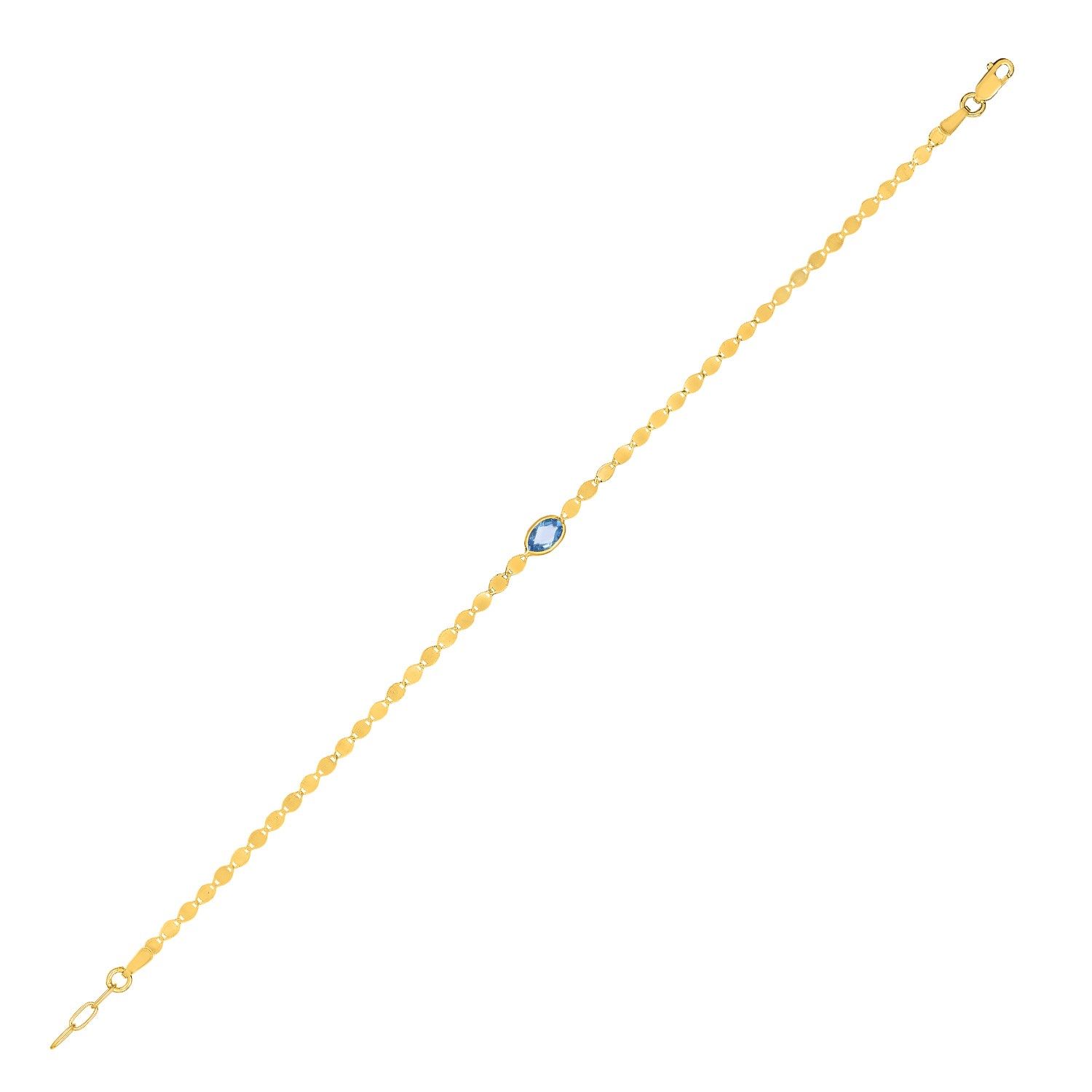 14K Yellow Gold Blue Topaz Mirrored Chain Bracelet (2.20 mm)
