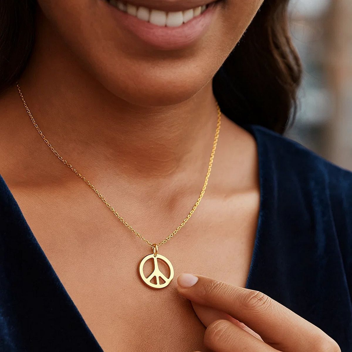 14k Yellow Gold with Peace Symbol Pendant thumbnail 3