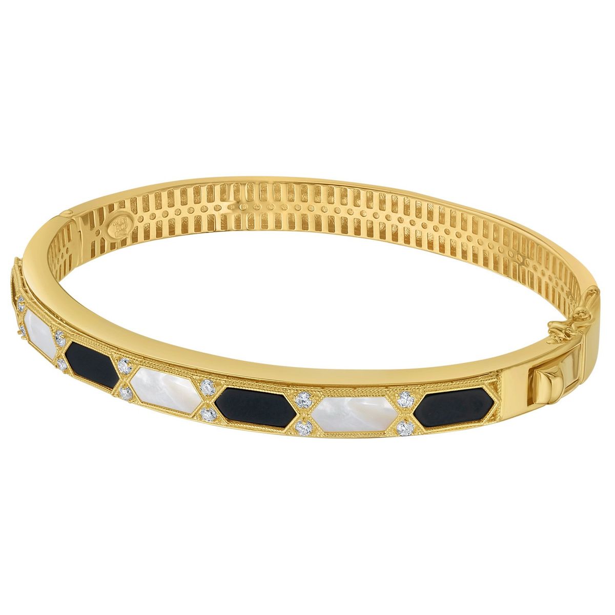 14K Yellow Gold Black And White Art Deco Hexagon Bangle thumbnail 2