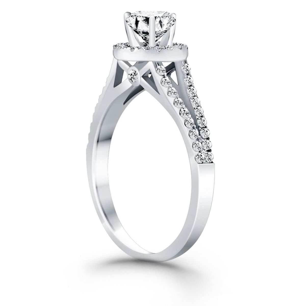 14k White Gold Diamond Halo Split Shank Engagement Ring thumbnail 3