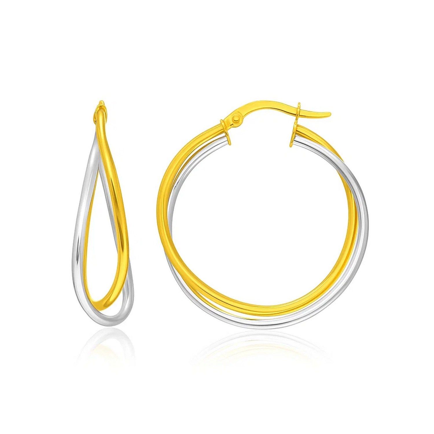 14k Two-Tone Gold Interlaced Double Row Earrings