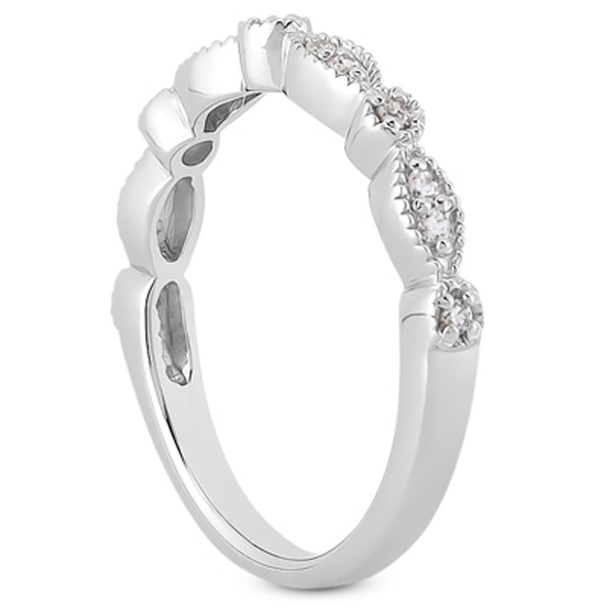 14k White Gold Vintage Look Fancy Pave Diamond Milgrain Wedding Ring Band thumbnail 2