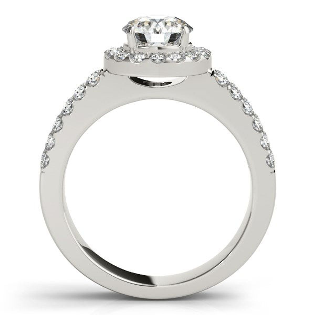 14k White Gold Halo Diamond Engagement Ring With Double Row Band (1 3/8 cttw) thumbnail 2