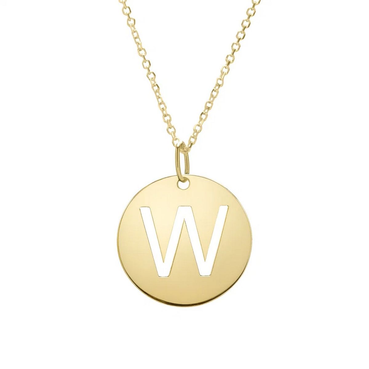 14K Yellow Gold Disc Initial W Pendant