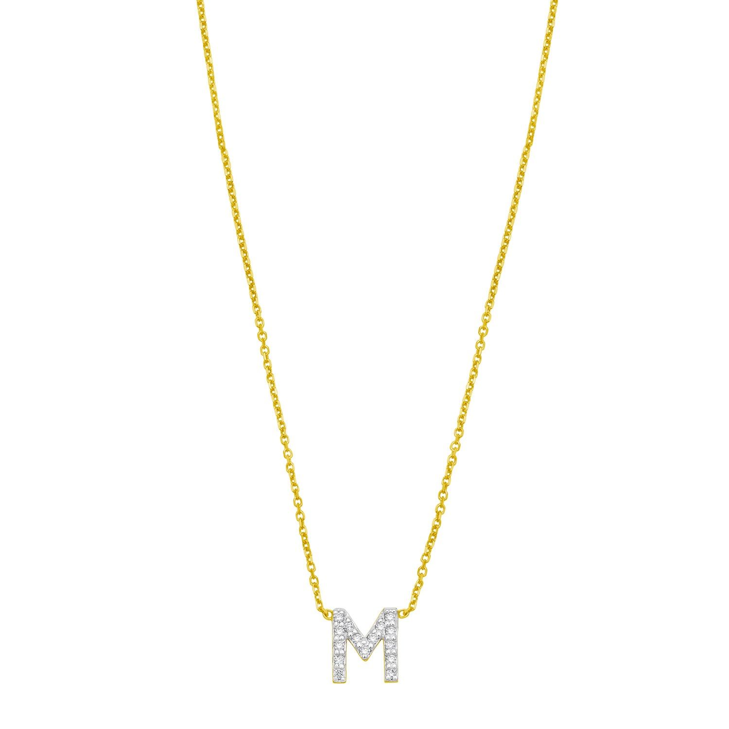 14K Yellow Gold Mini Diamond M Initial Pendant Necklace