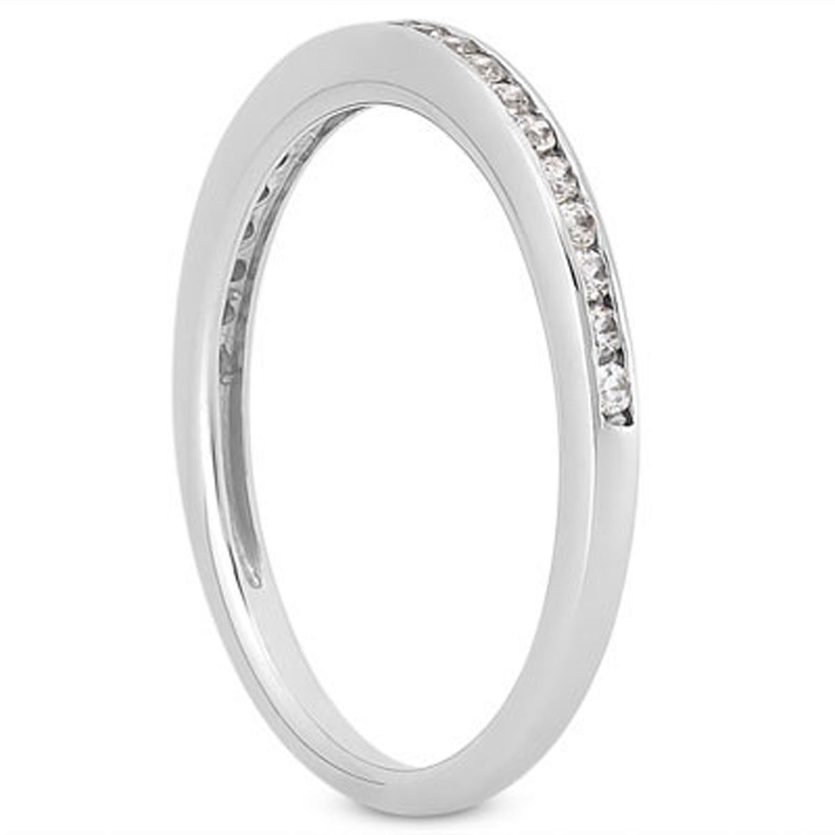 14k White Gold Slim Profile Diamond Channel Set Wedding Ring Band thumbnail 2