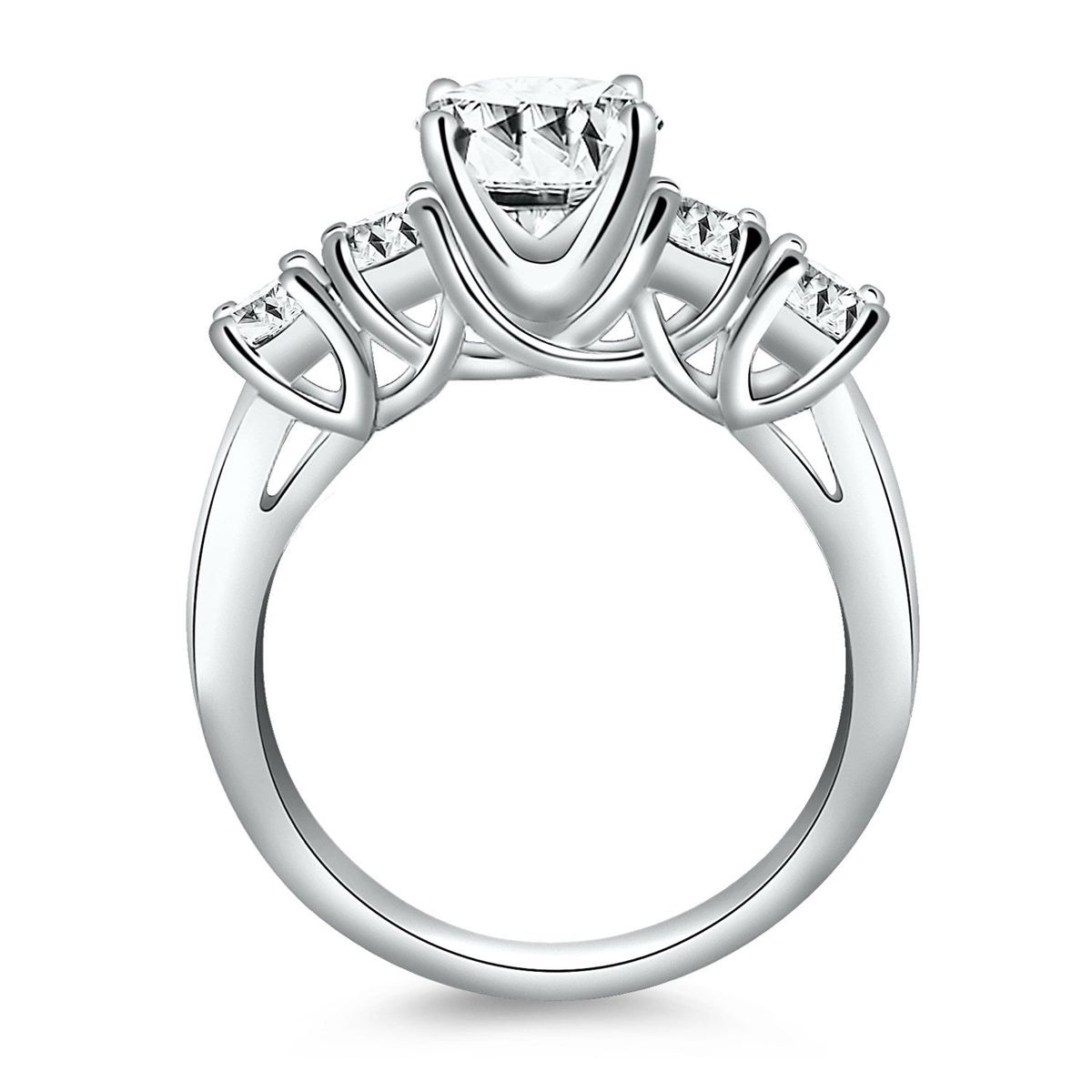 14k White Gold Five Stone Diamond Trellis Engagement Ring thumbnail 3