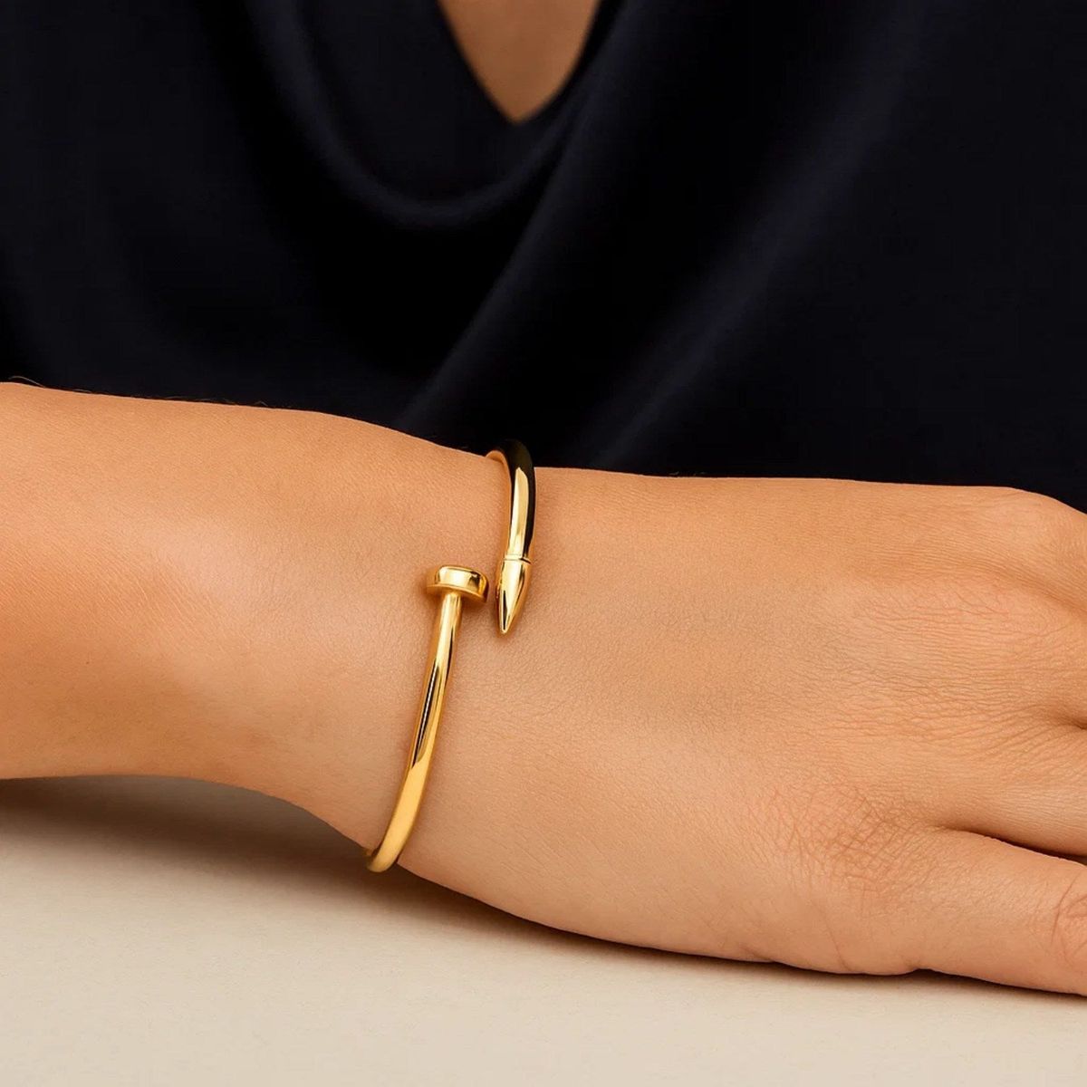 Bypass Nail Head Cuff Bangle in 14K Yellow Gold thumbnail 5