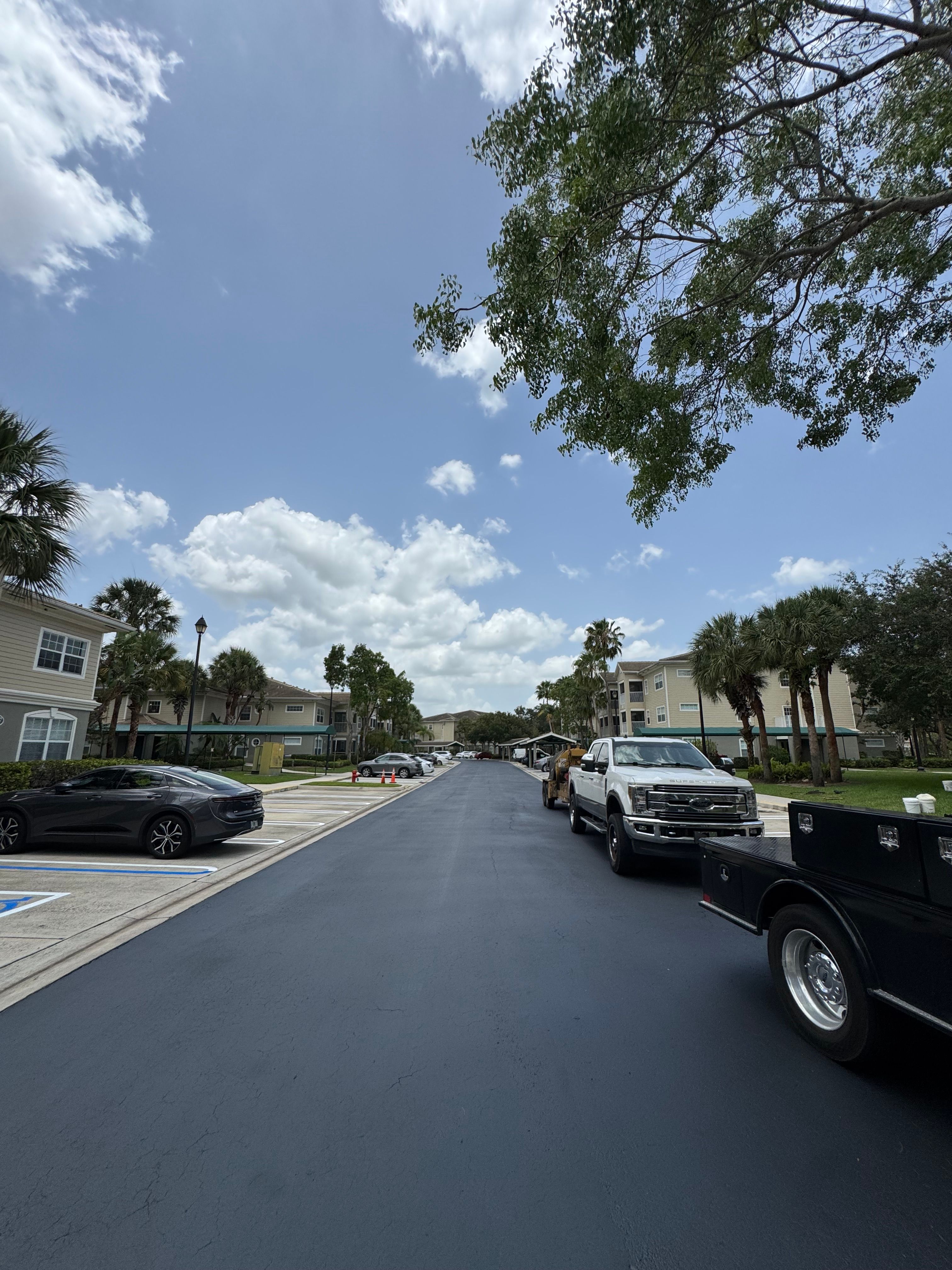 Finished asphalt road through a managed residential community