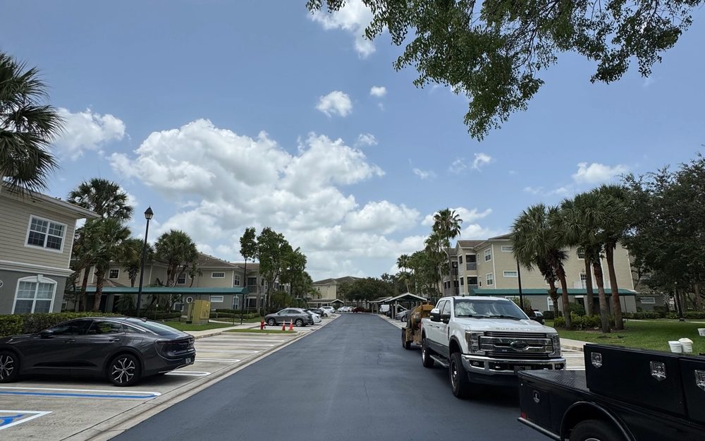 Finished asphalt road through a managed residential community