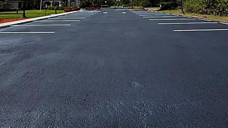 Discovery Commons South Biscayne parking lot with dark sealcoat and fresh white striping