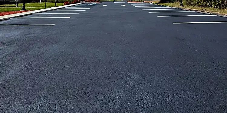 Discovery Commons South Biscayne parking lot with dark sealcoat and fresh white striping