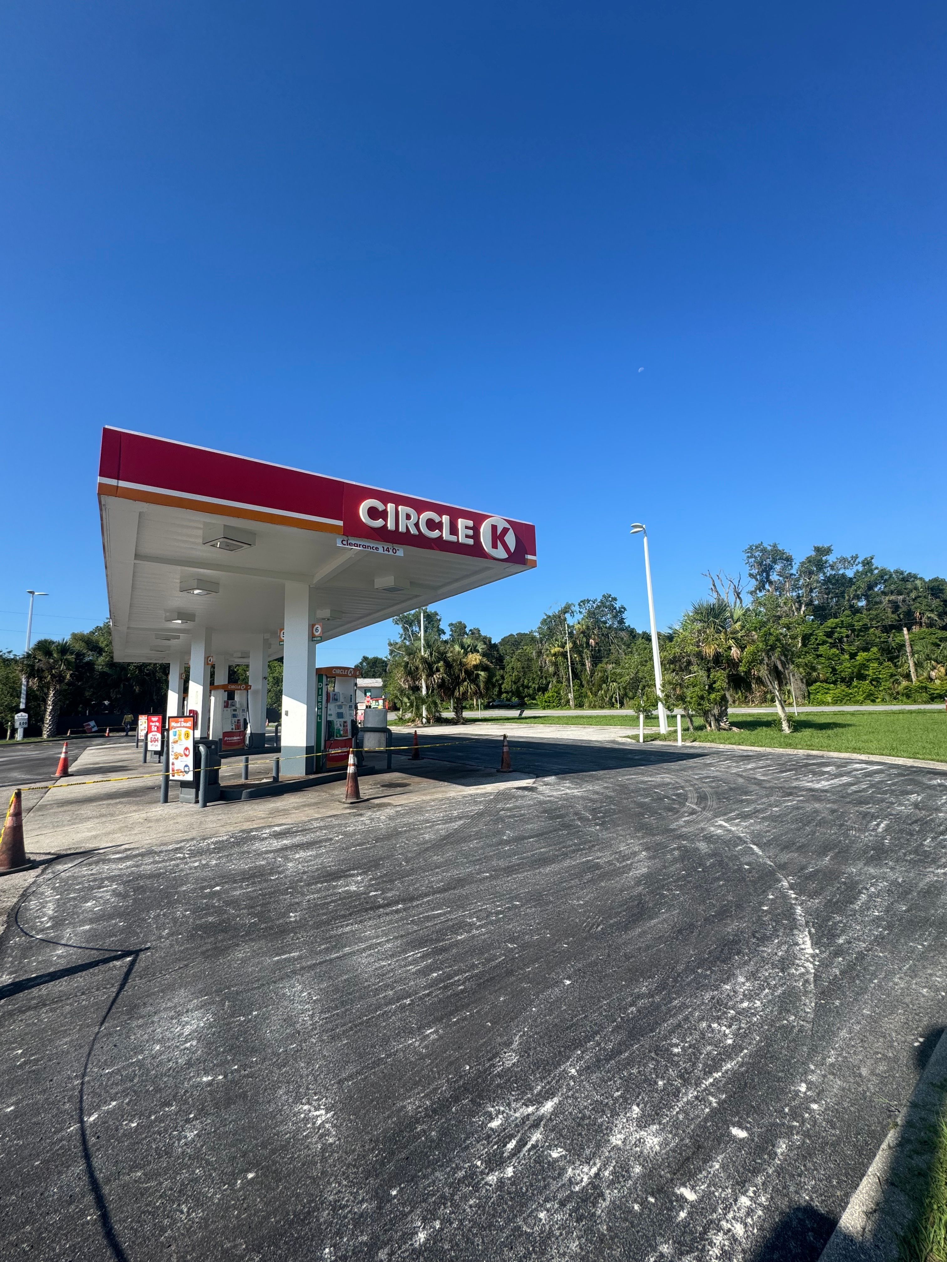 New asphalt pavement in a Circle K parking lot