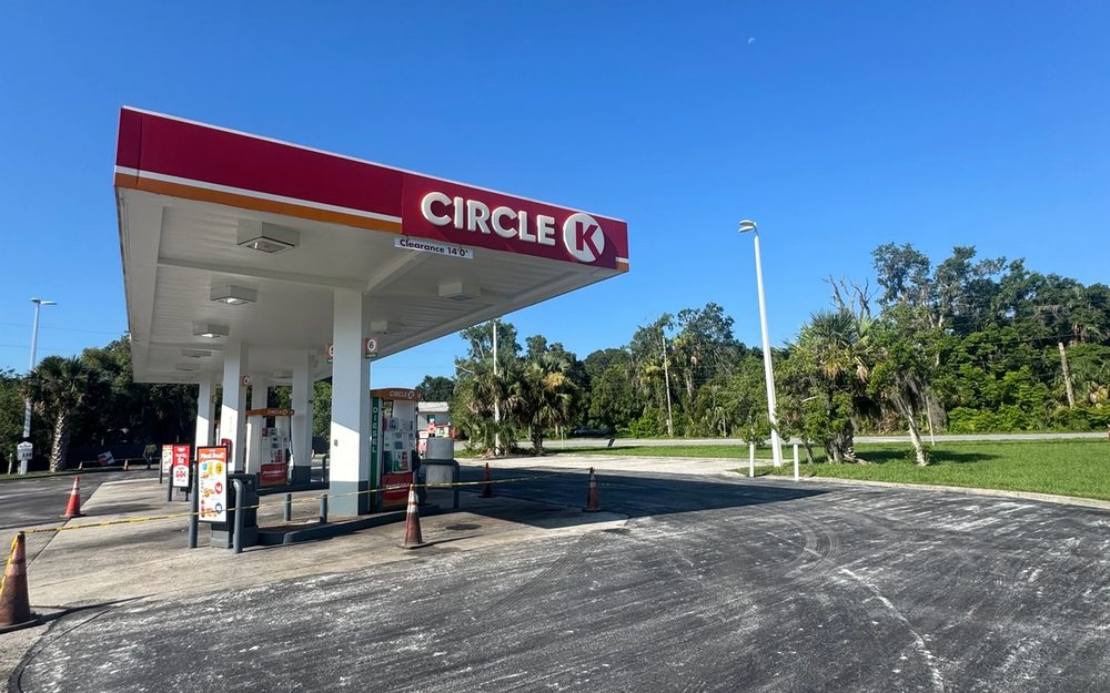 New asphalt pavement in a Circle K parking lot