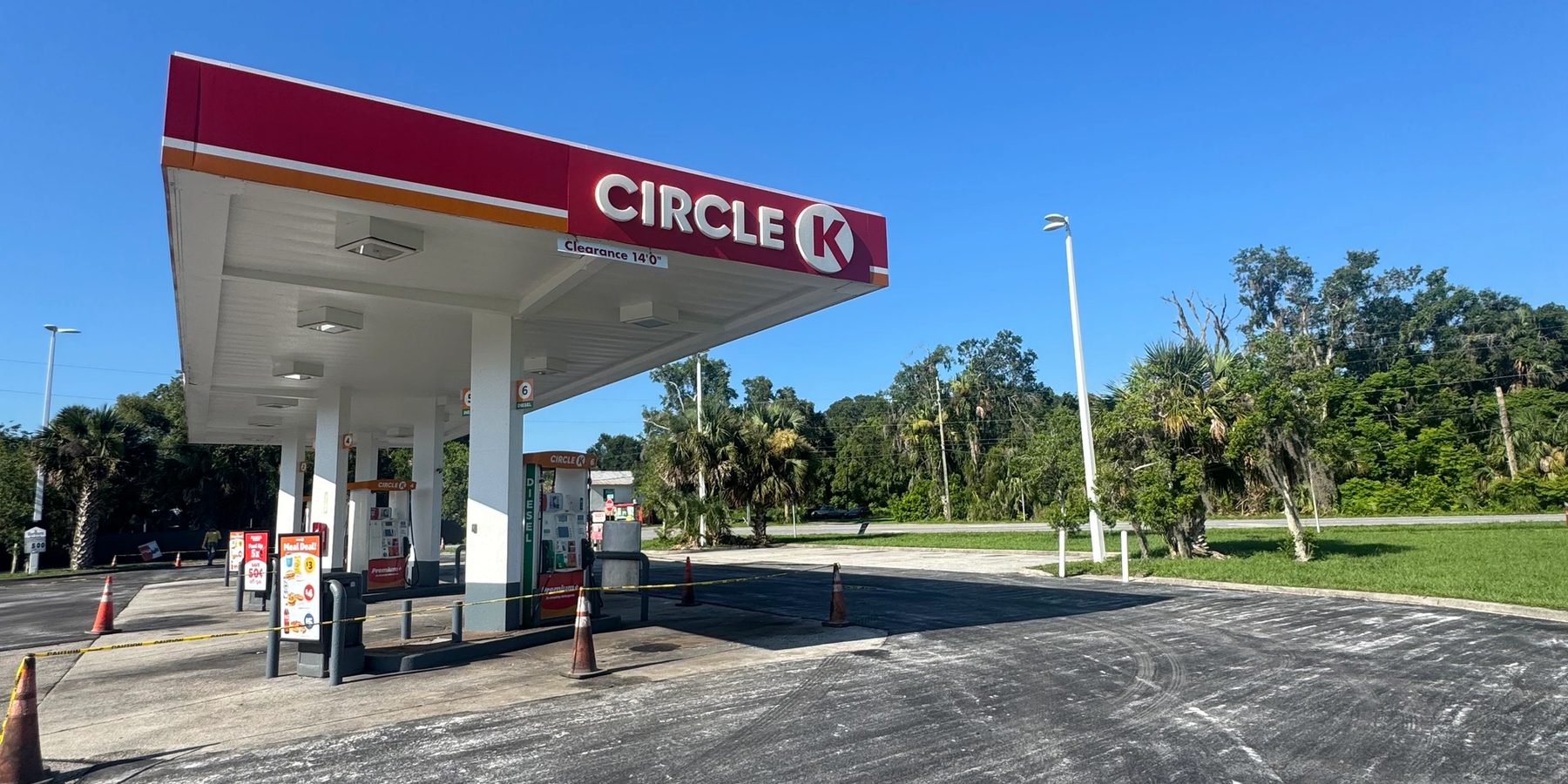 New asphalt pavement in a Circle K parking lot