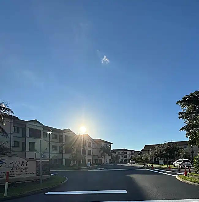 Main entrance during sunrise