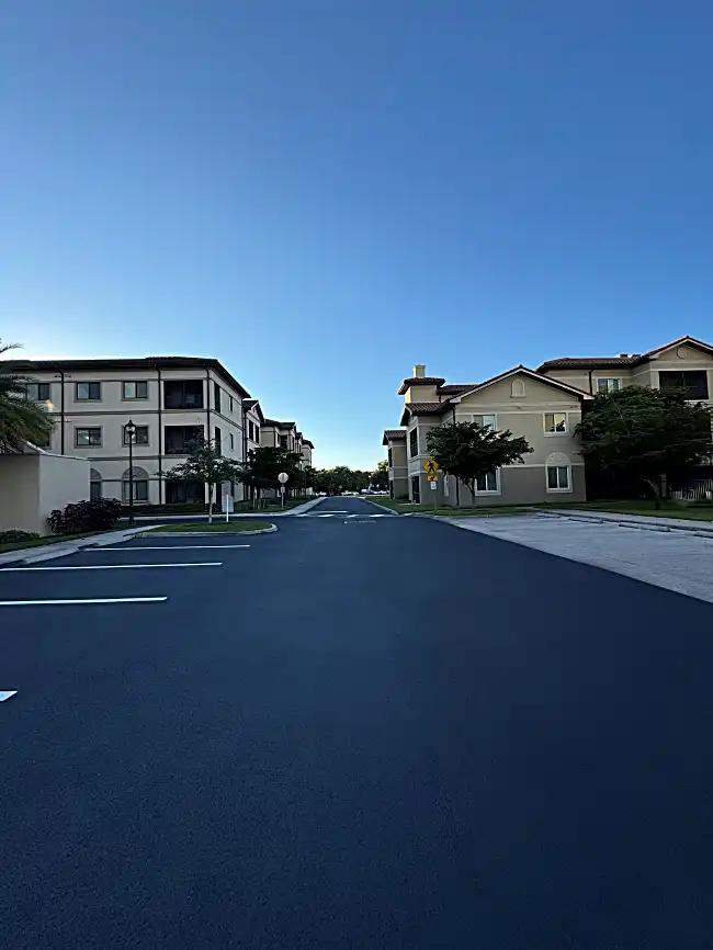 Curved roadway with fresh sealcoat
