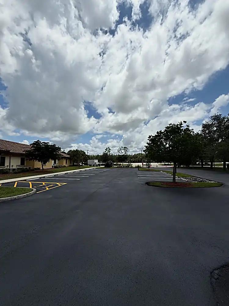 Accessible parking spaces with fresh striping