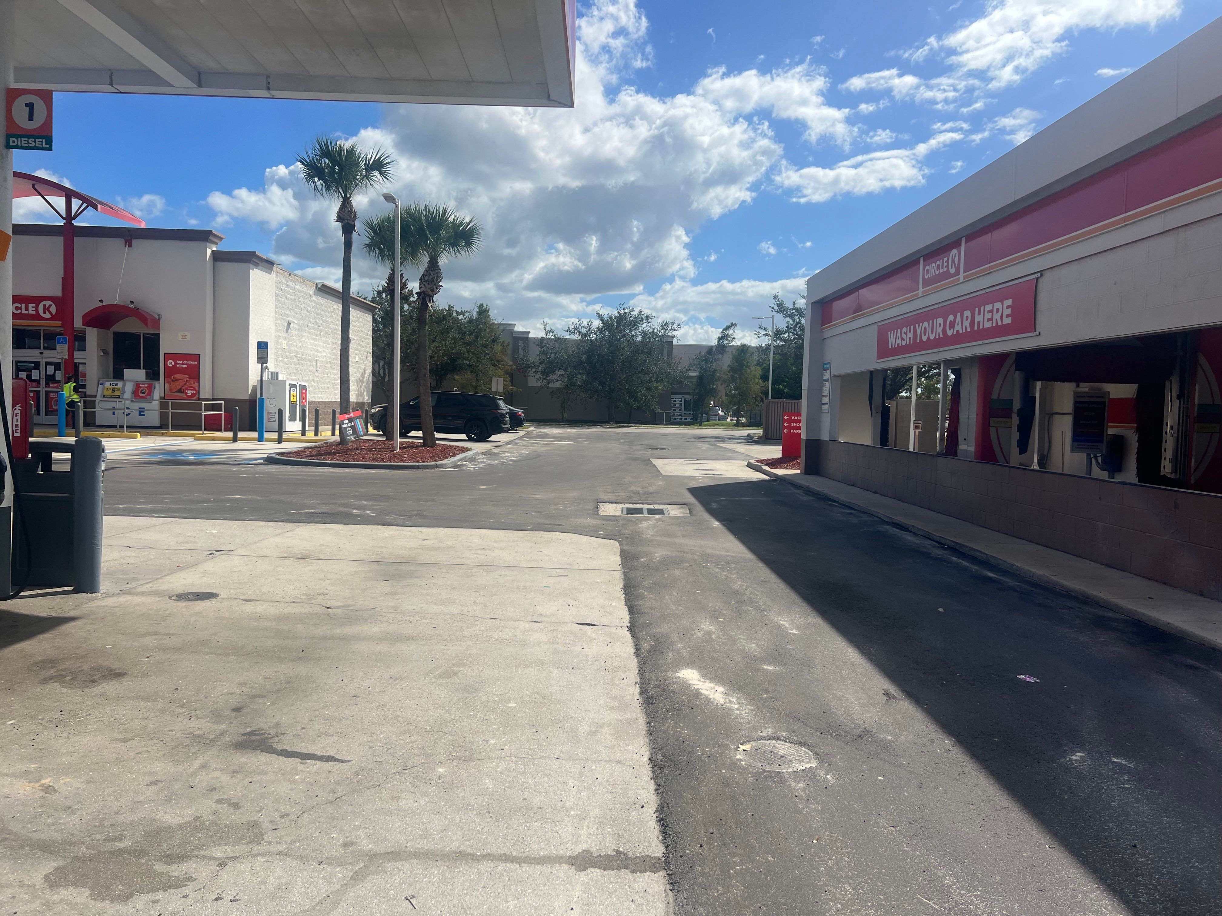 Commercial parking lot with pavement work in progress