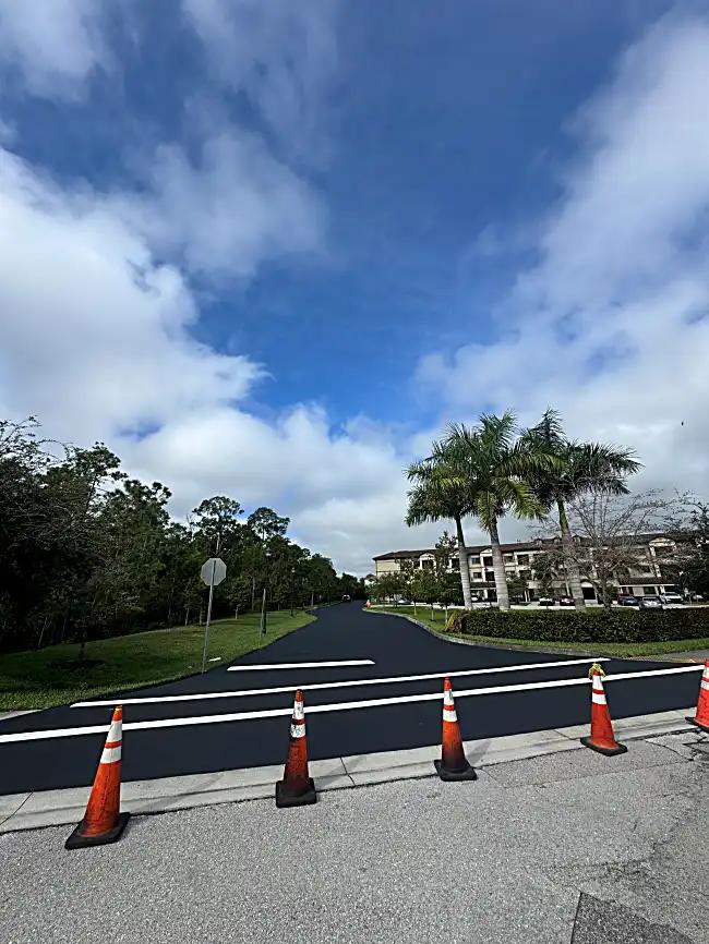 Parking spaces with white striping