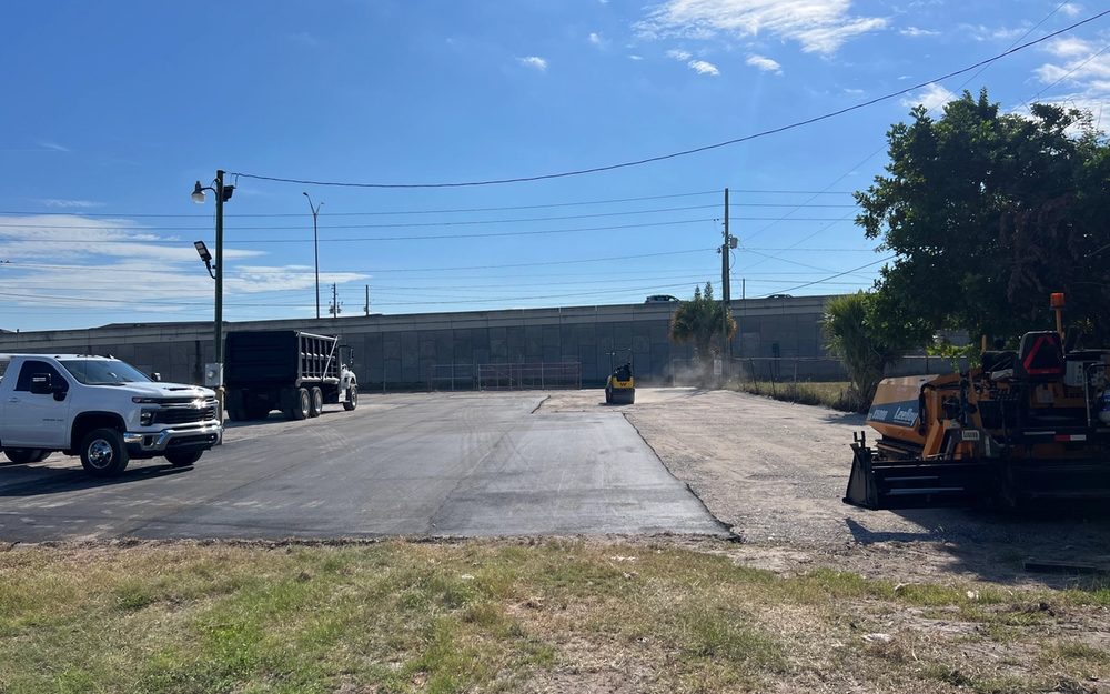 Commercial industrial lot before final asphalt surfacing