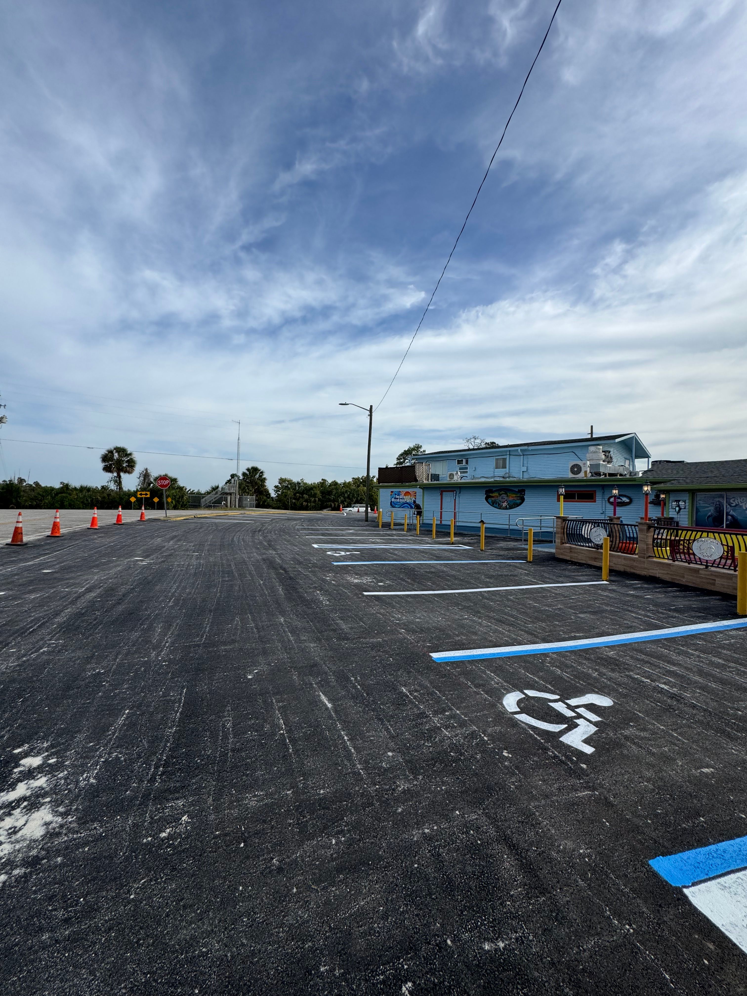 Wide view of a completed commercial parking lot
