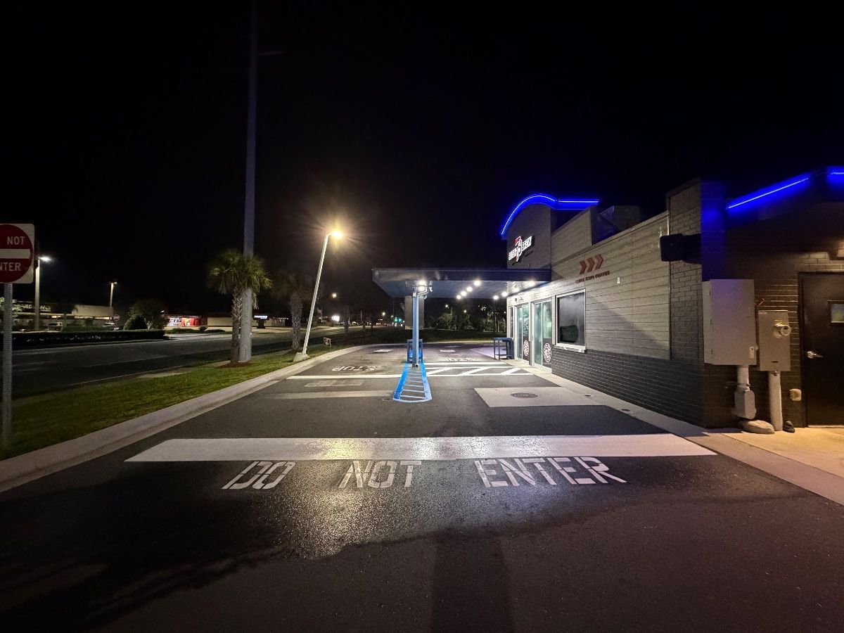 Completed Re-stripe Drive thru exit