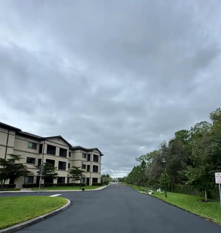 Wide roadway with fresh sealcoat