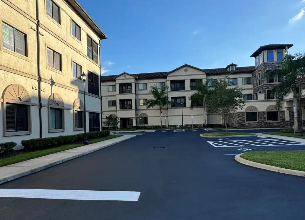 Parking lot under cloudy skies