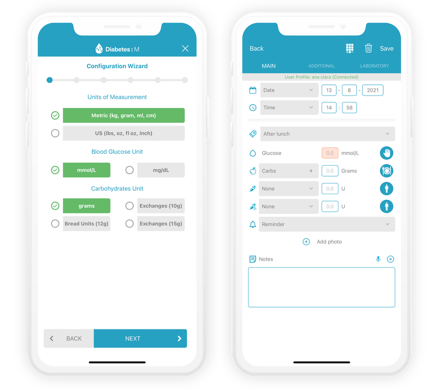 Diabetes:M in App screens