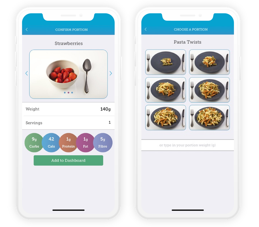 Carbs and Cals in App screens