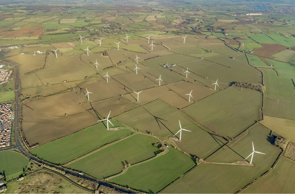 Kettering Energy Park in 2020. The new turbines are in the foreground, nearest to the A14