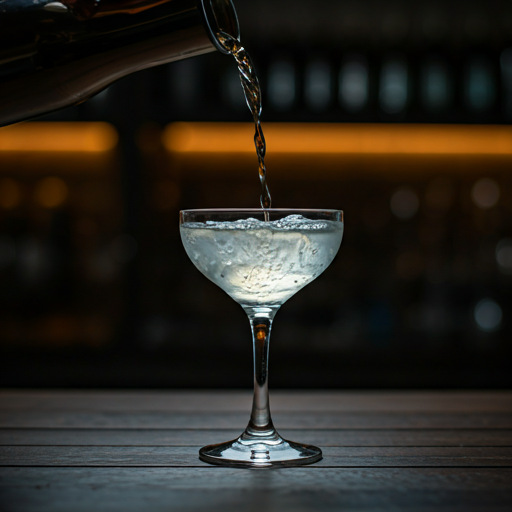 Martini being poured into a chilled coupe glass