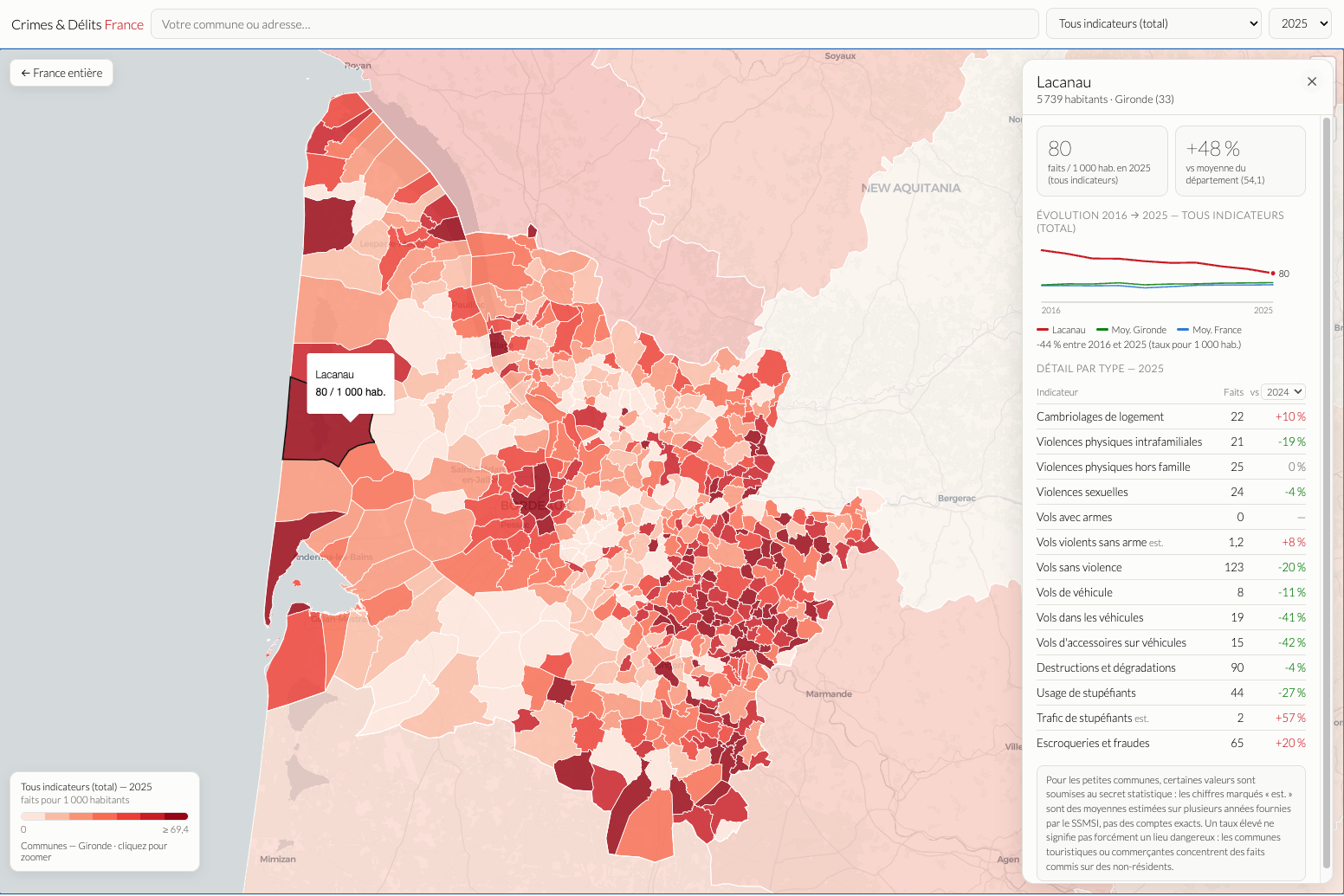 Carte de la délinquance en France par département — vue nationale