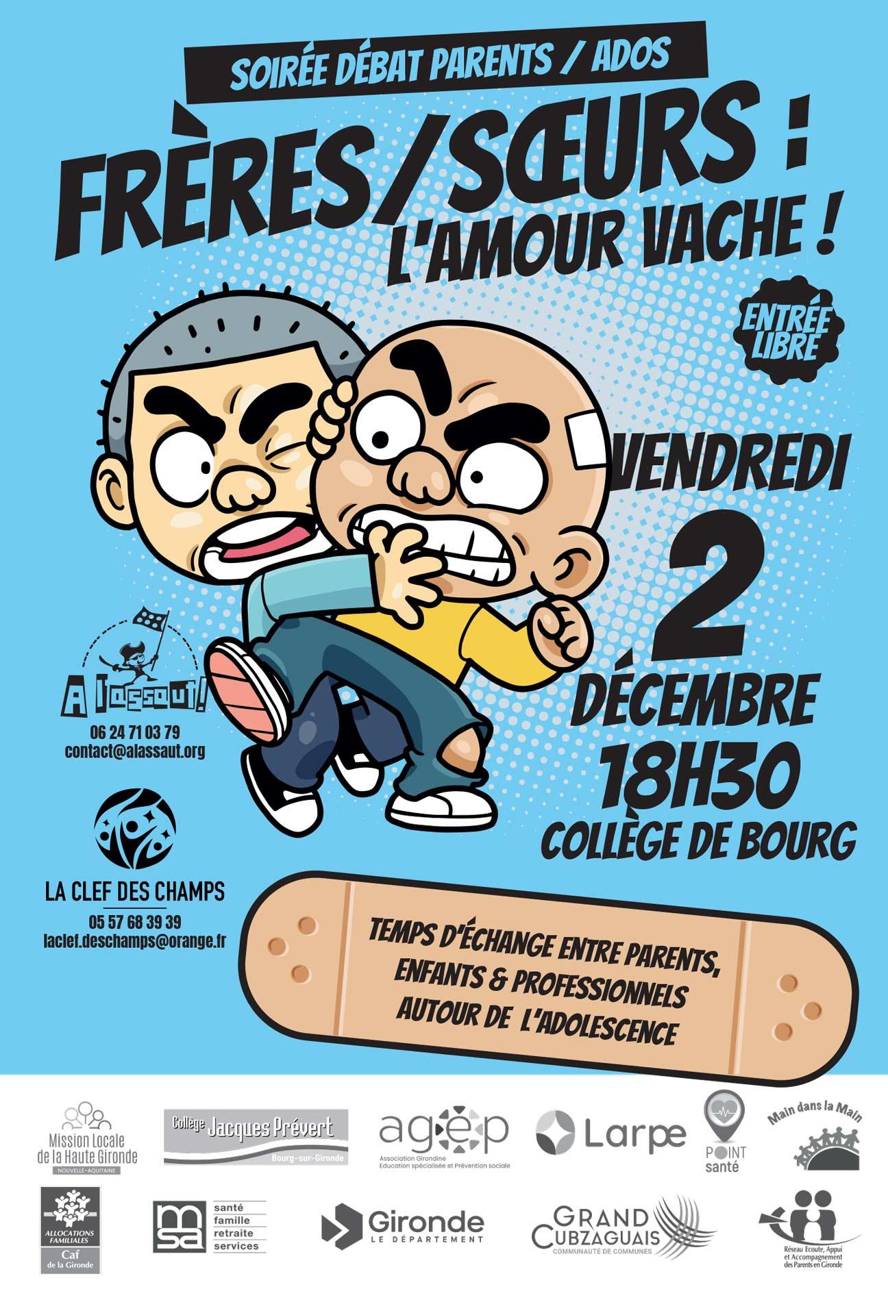 Affiche soirée débat : frères / sœurs, l'amour vache !