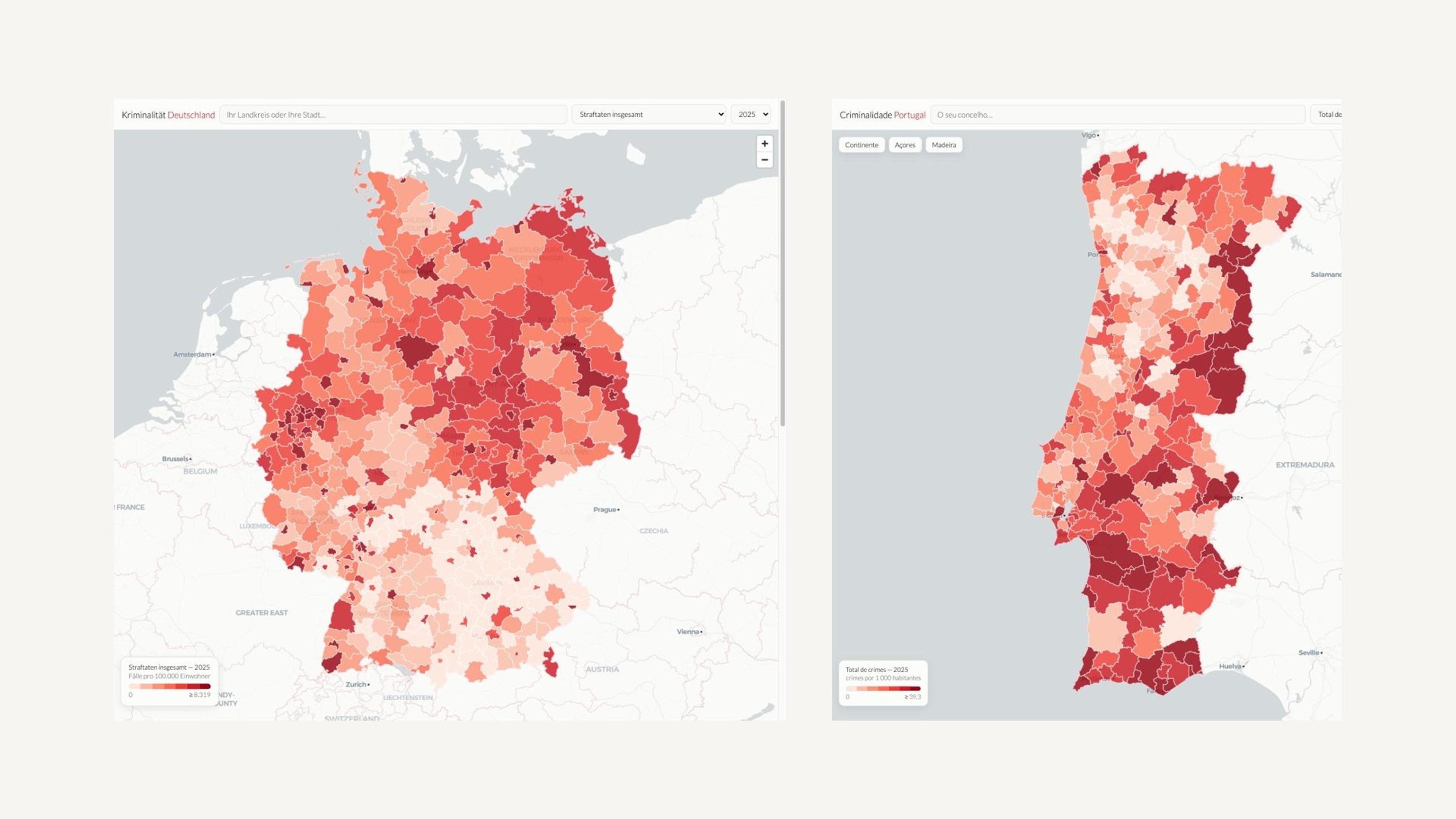 Après la France, le Portugal et l’Allemagne : notre carte de la délinquance passe les frontières